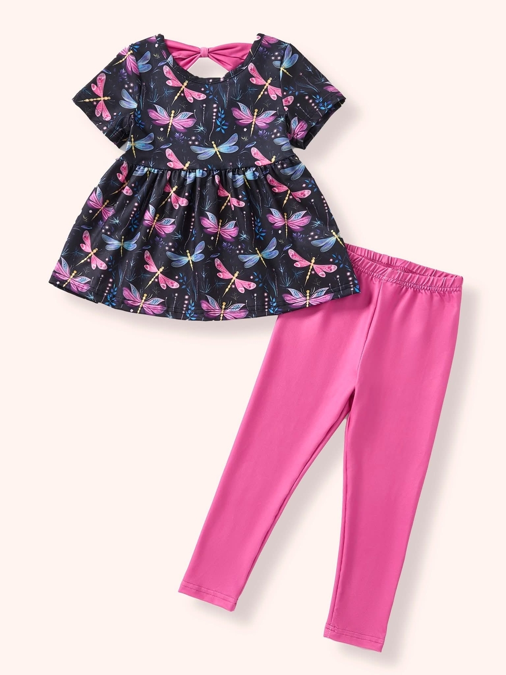 Navy Dragonfly Top & Pink Leggings Matching Set